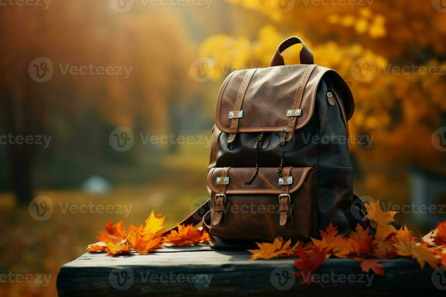 Autumnal wonders complement backpack and accessories crafted by generative AI technology AI Generated photo