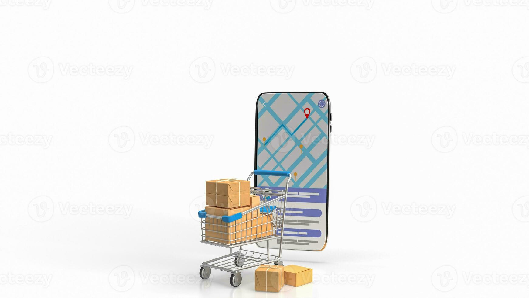 The trolley and mobile app for e commerces concept 3d rendering photo