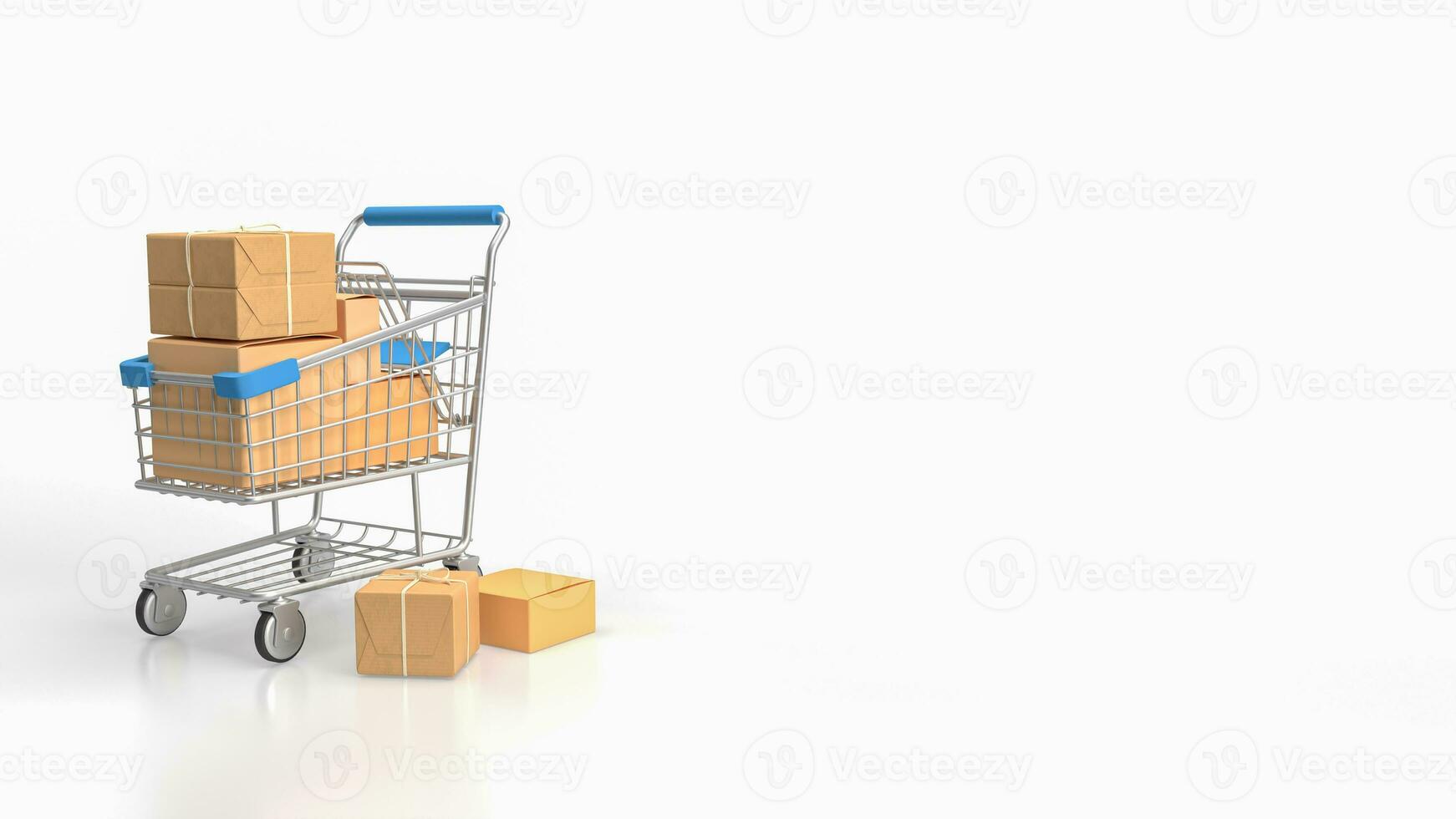 The trolley and box  for e commerces concept 3d rendering photo