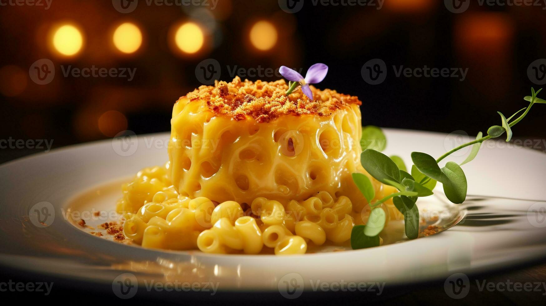 Photo of Macaroni and Cheese as a dish in a high-end restaurant. Generative AI