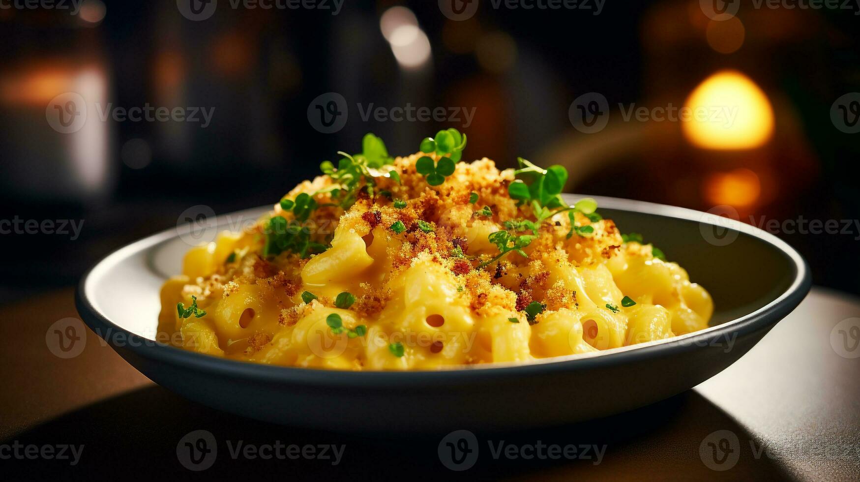 Photo of Macaroni and Cheese as a dish in a high-end restaurant. Generative AI