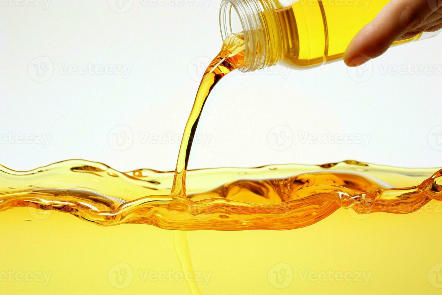 A graceful pour of vegetable oil isolated on a pristine white backdrop AI Generated photo