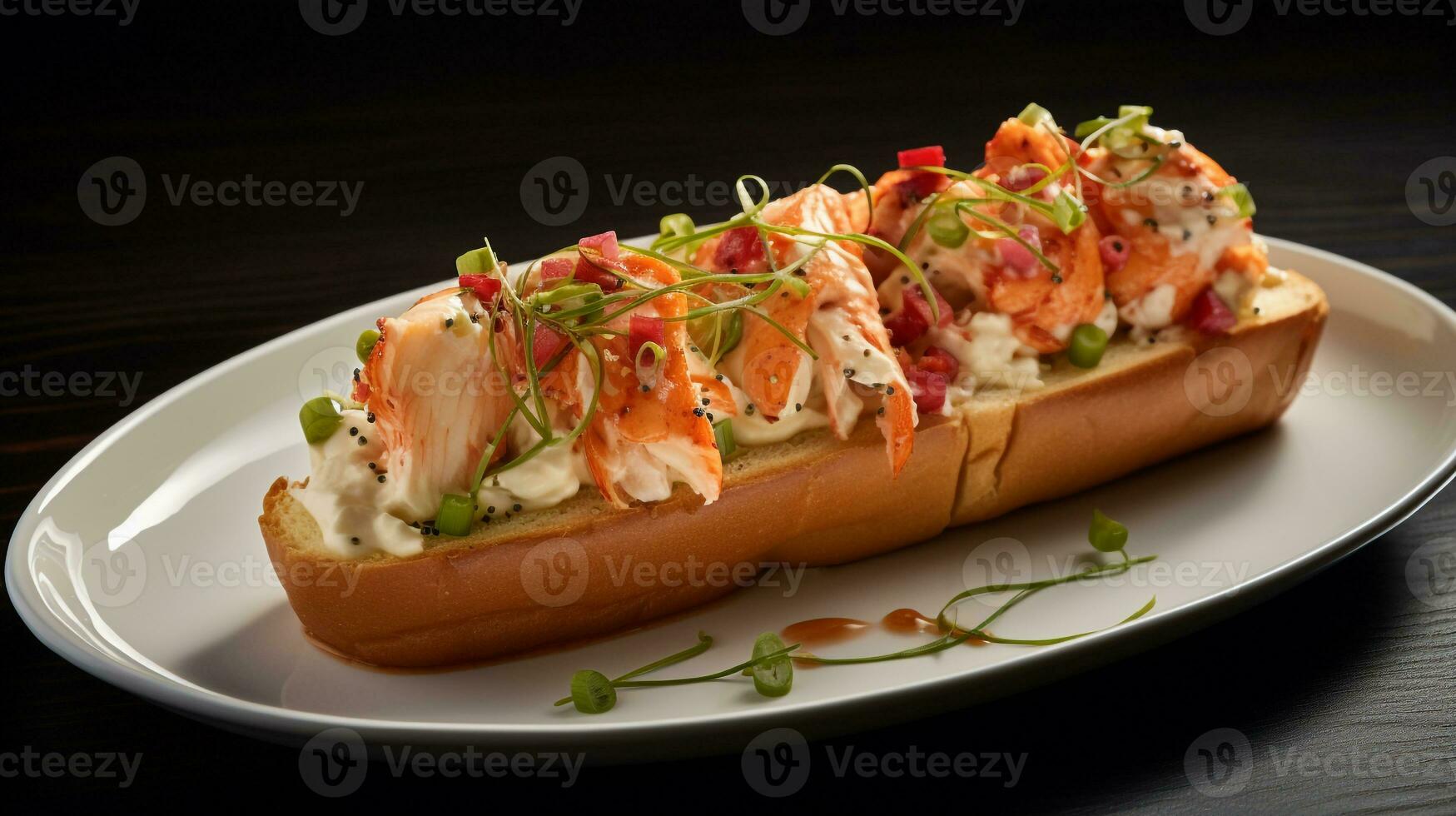 Photo of Lobster Rolls as a dish in a high-end restaurant. Generative AI