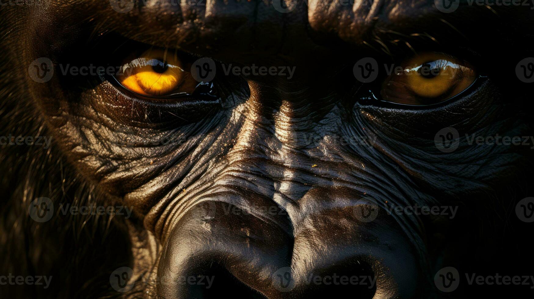 Closeup of gorilla face, created with generative AI photo