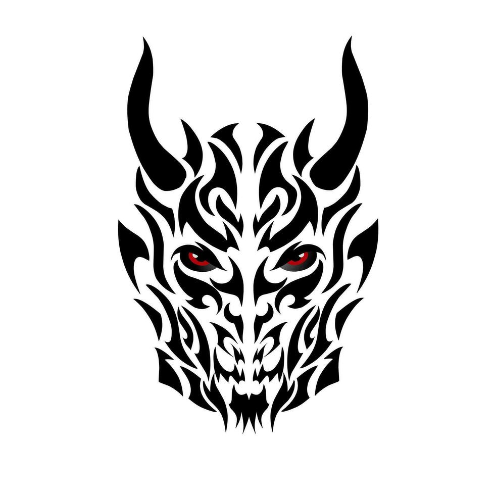 illustration vector graphic of tribal art face devil with horns and red eyes