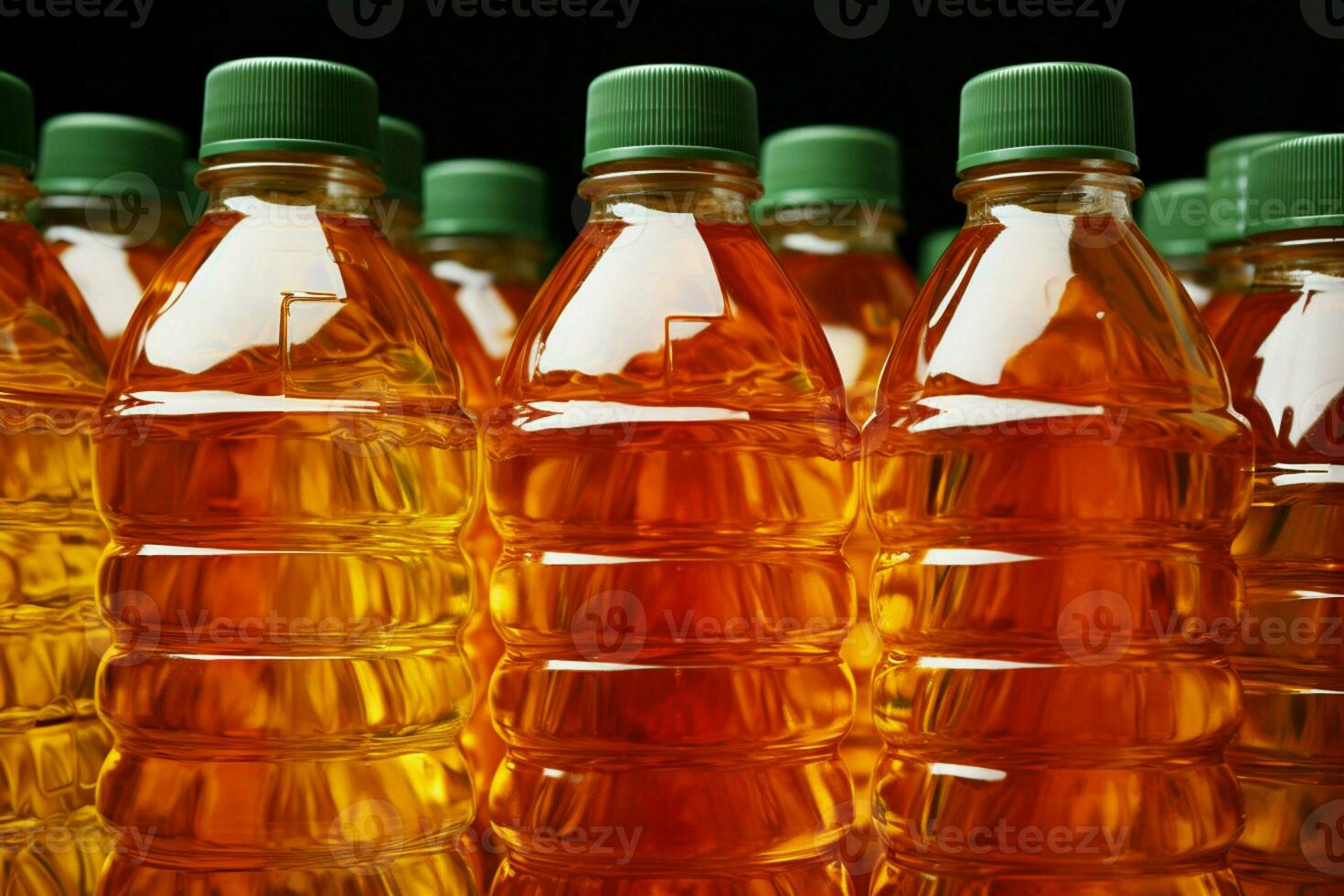 Supermarket pattern of palm oil bottles, illustrating a consumer's eco conscious choices AI Generated photo