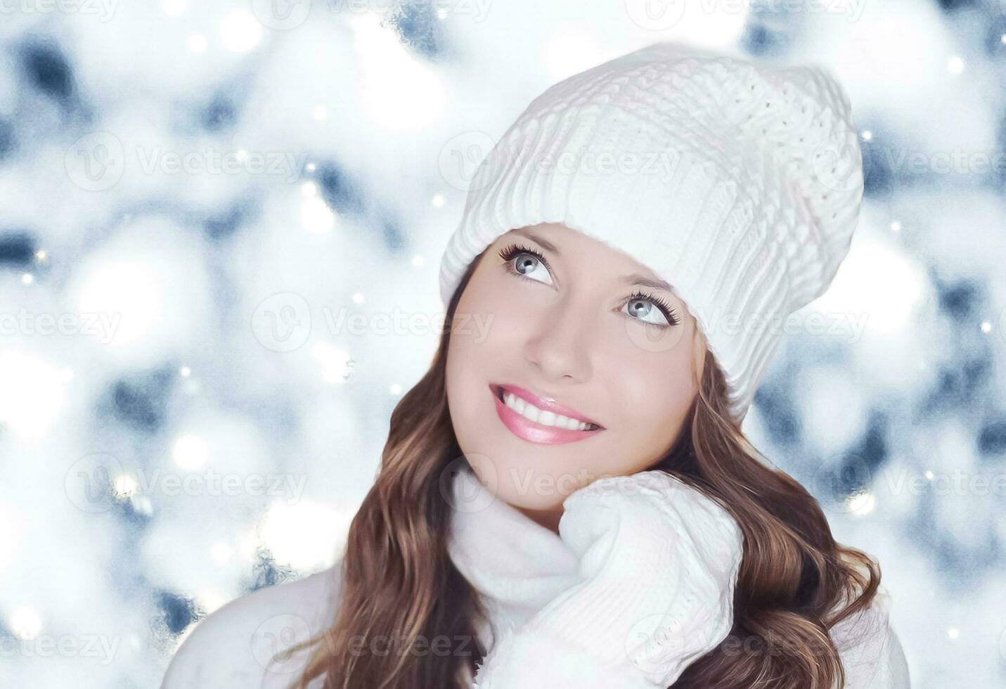 Winter holiday travel, lifestyle and fashion, beautiful happy woman and snowy forest, nature, ski resort and leisure activity outdoors Christmas, New Year and holidays portrait photo