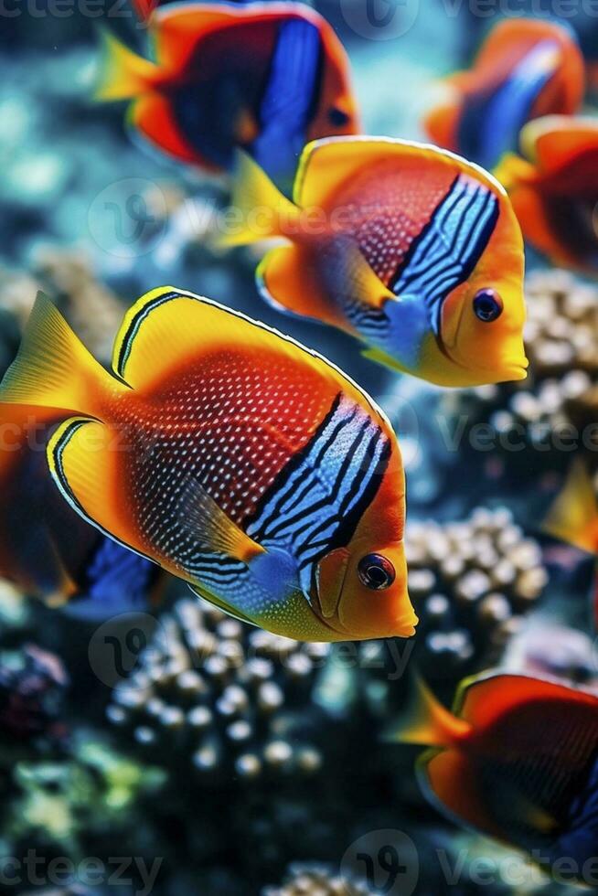 vistoso peces desde genial barrera arrecife, creado con generativo ai foto