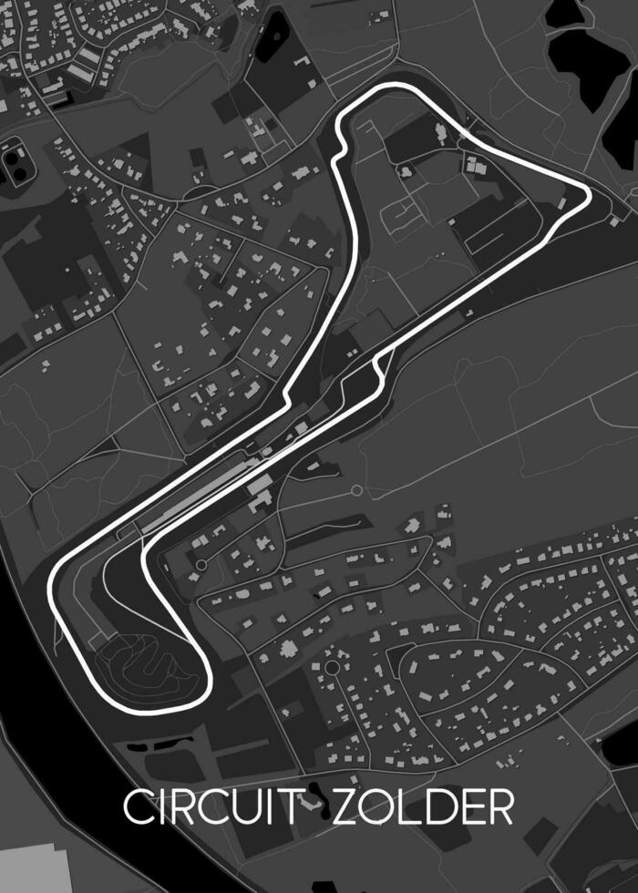 Circuit Zolder map Seasonal touring car and superbike races, plus freestyle stunt events at motorsport racing circuit. vector