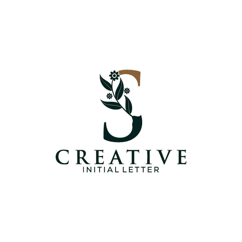 Initial Letter S and Floral Logo vector, Botanical Minimalistic Letter Feminine Logo design template vector