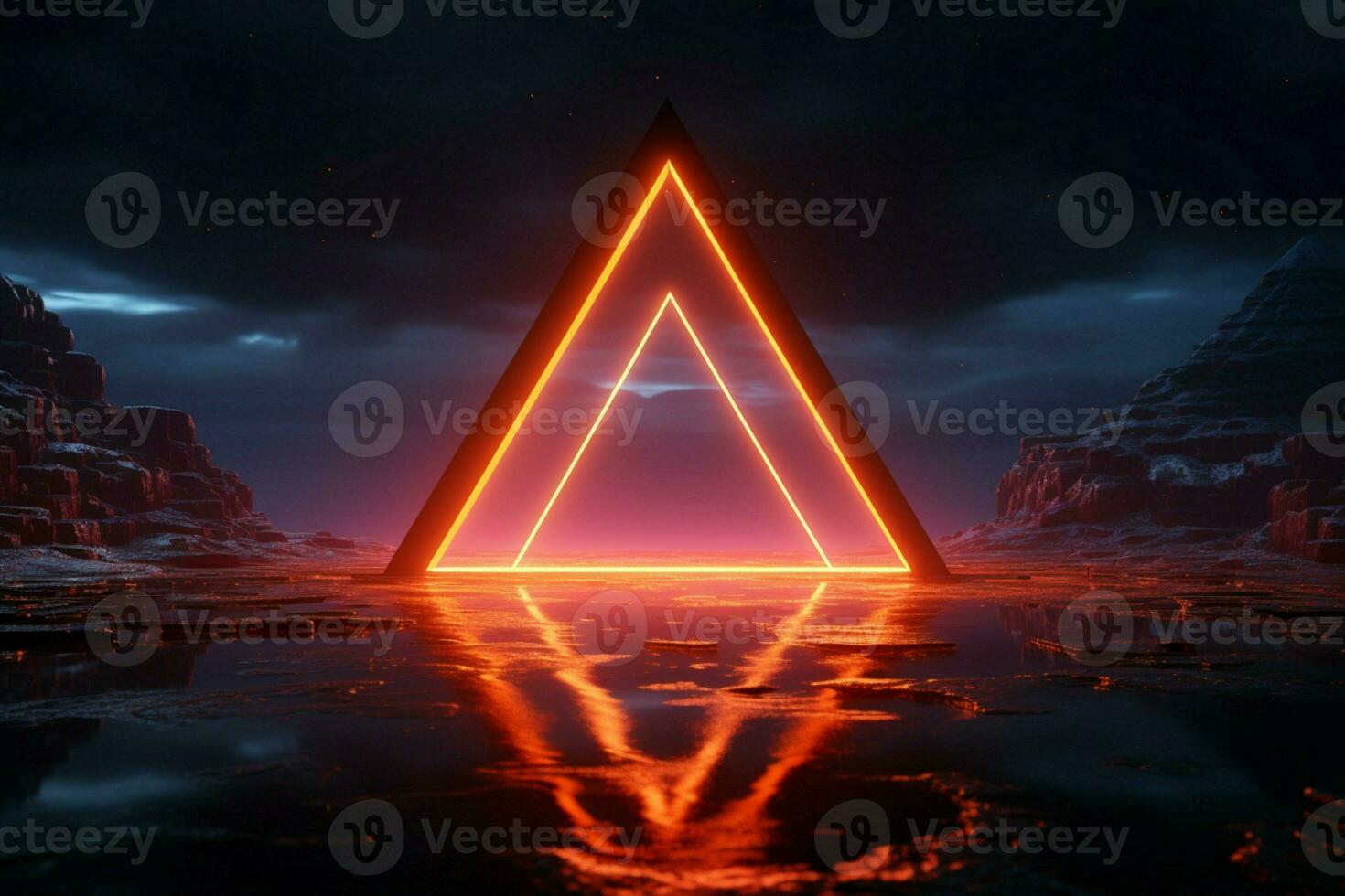 Neon triangle realm 3D rendering brings abstract space concepts to life AI Generated photo