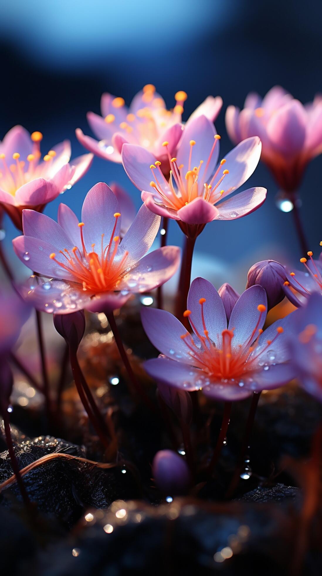 Natures symphony Spring flowers bloom, blurred bokeh in the background Vertical Mobile Wallpaper 