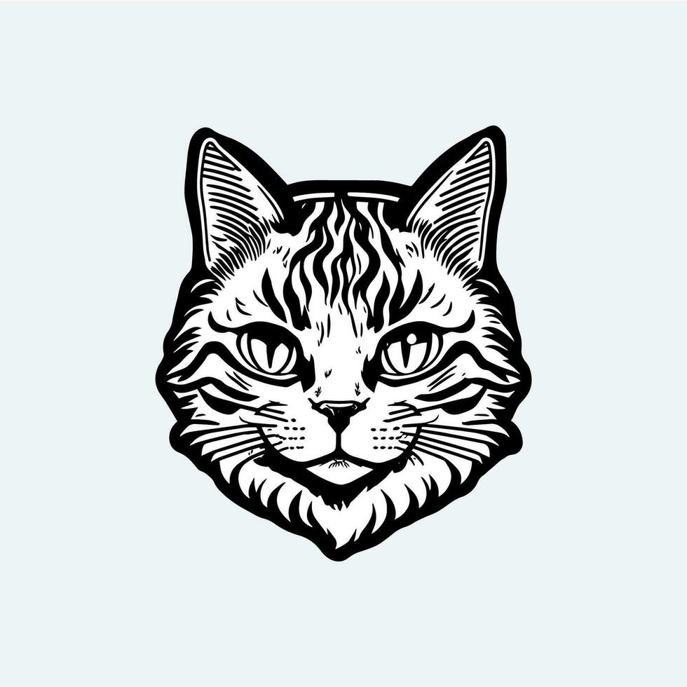 esta diseño activo caracteristicas un pegatina representando un linda gato con grande, expresivo ojos. vector