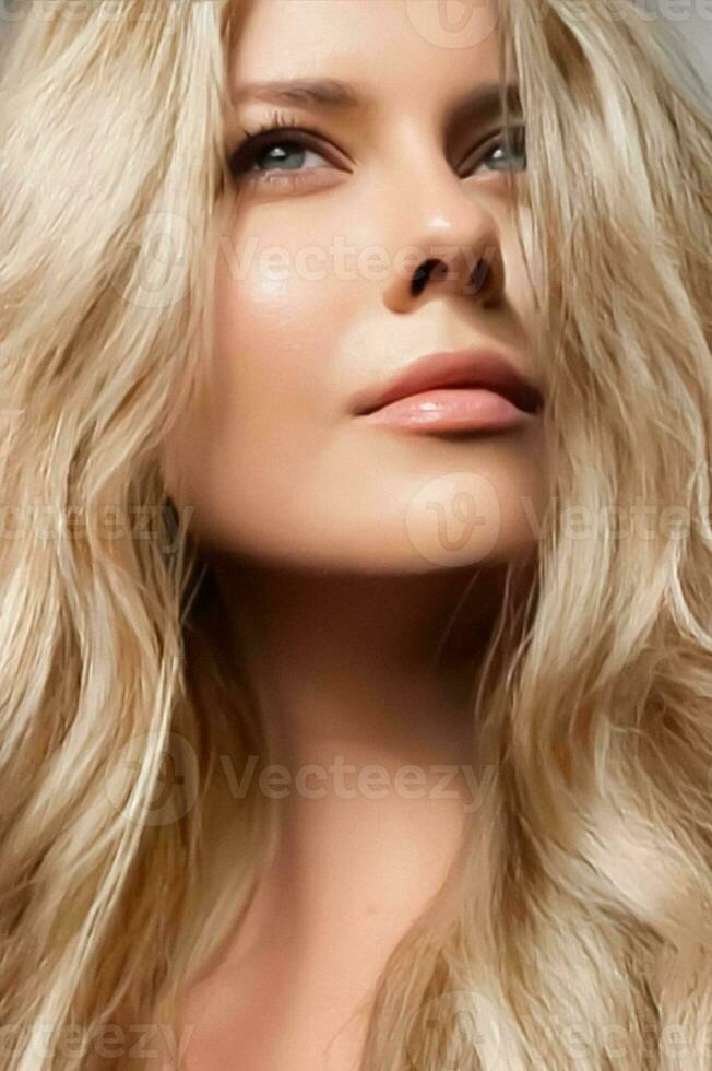 Hair colour, haircare cosmetics and beauty face portrait, beautiful woman with light blonde hairstyle shade photo