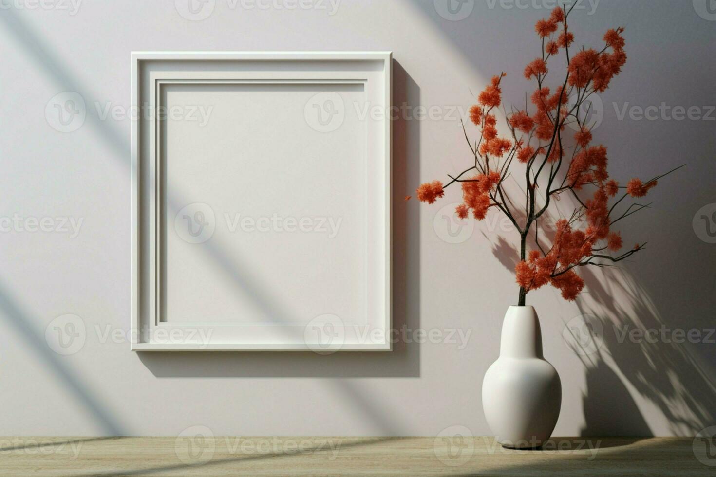 minimalista encanto un blanco de madera marco complementa el sereno blanco mesa ai generado foto