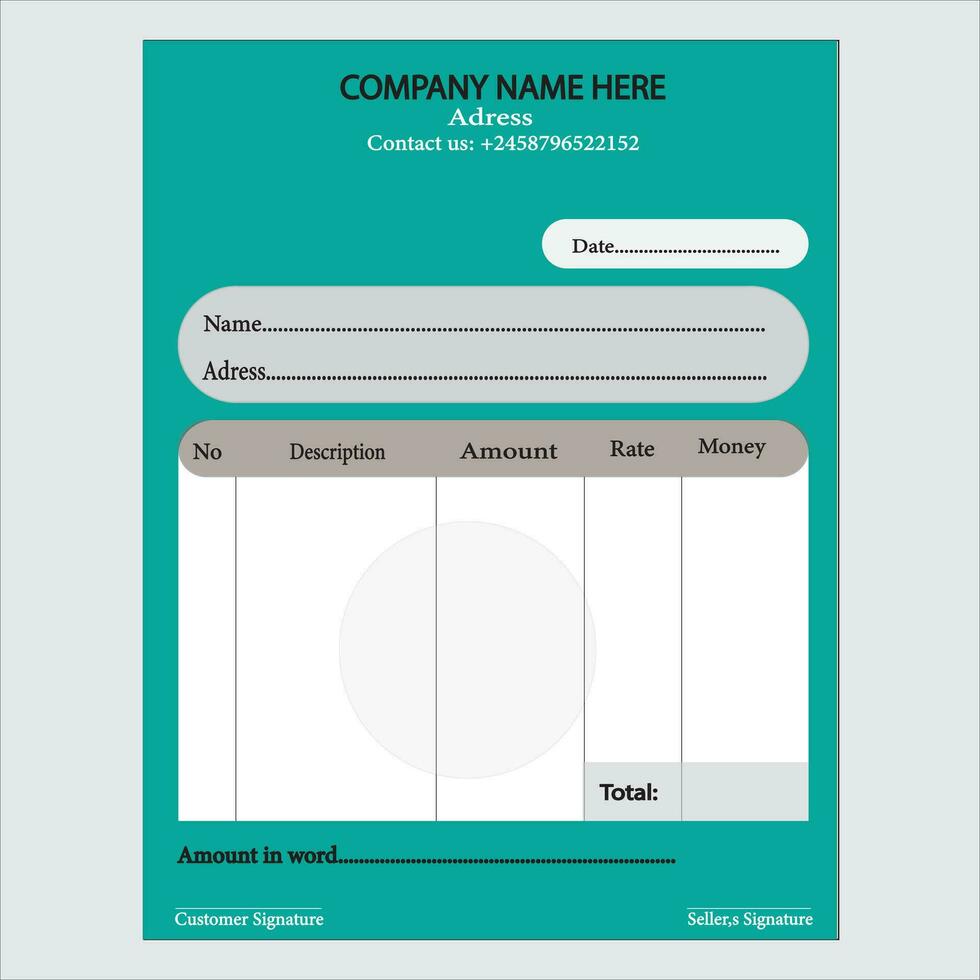 English Cash Memo Design, Money Receipt design, English Language Money Receipt design, Corporate Invoice design template free vector. vector