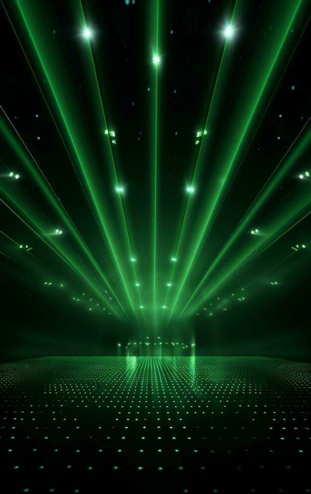 Ai generative Backdrop With Illumination Of green Spotlights For Flyers realistic image, ultra hd, high design very detailed photo
