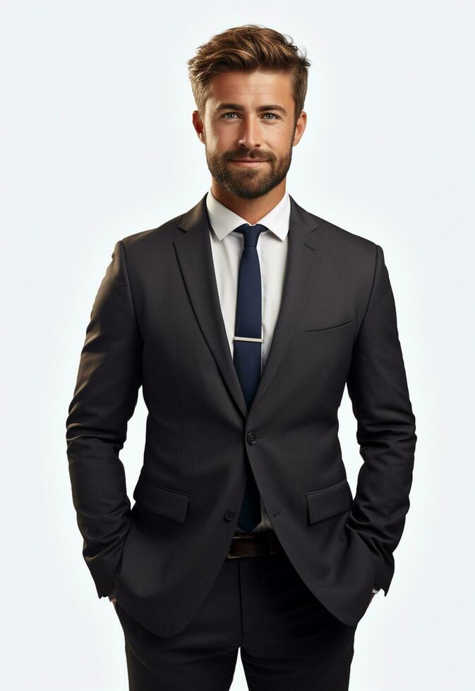 Ai generative Business man in a suit white transparent background photo