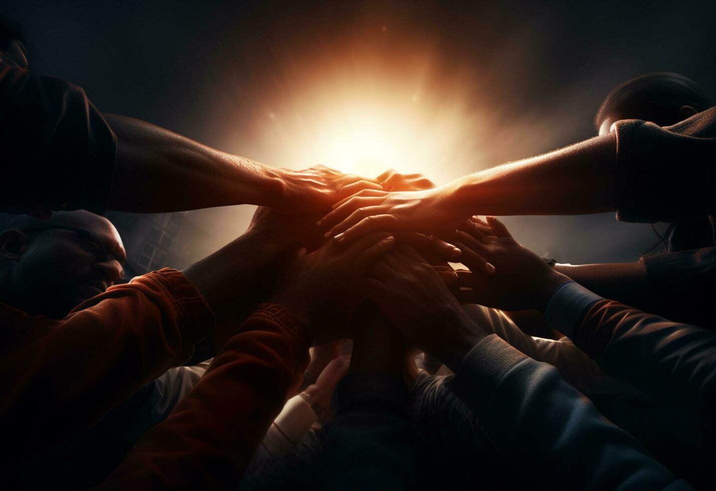 Ai Generative Solidarity unite people hands together community teamwork realistic image, ultra hd photo