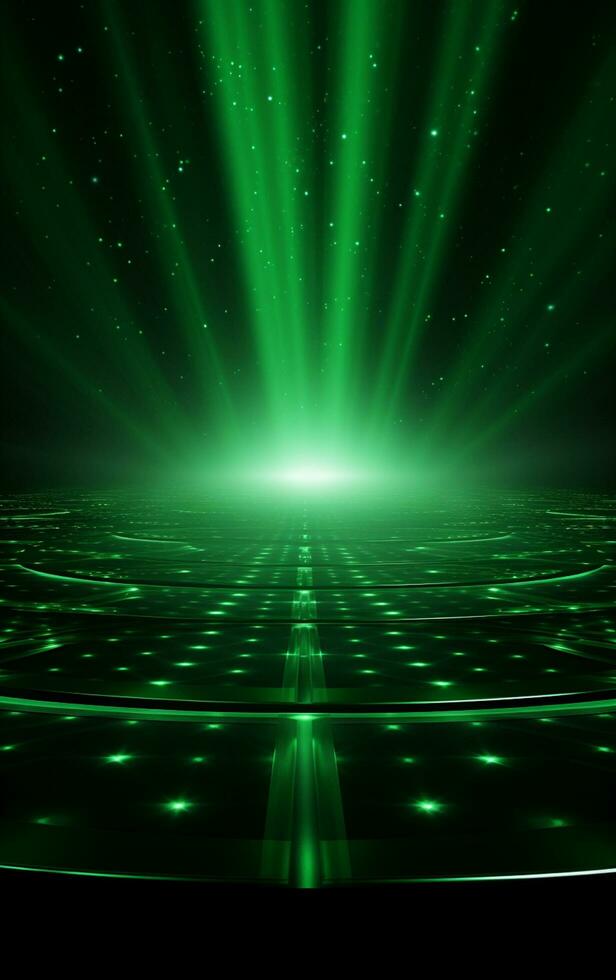 Ai generative Backdrop With Illumination Of green Spotlights For Flyers realistic image, ultra hd, high design very detailed photo