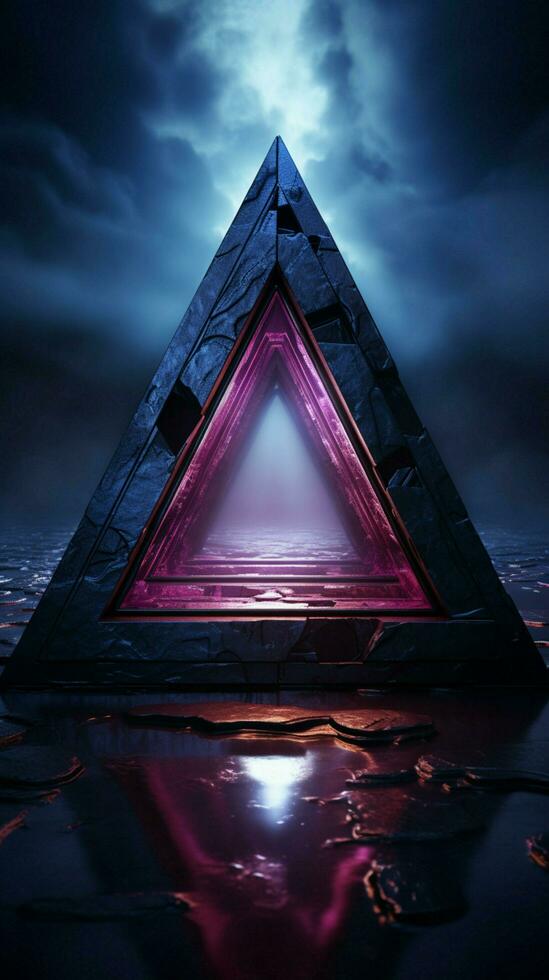 Mystical cyan Valknut Cinematic lighting against a flat purple backdrop Vertical Mobile Wallpaper AI Generated photo