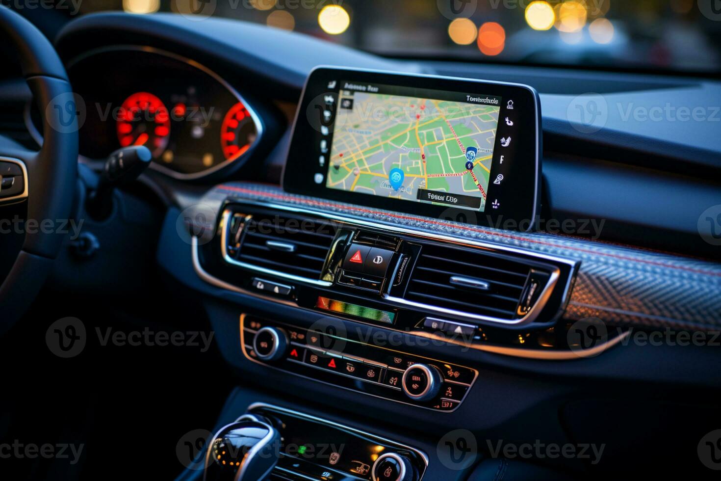 In car GPS app, smartphone displays navigation map for seamless travel  AI Generated photo