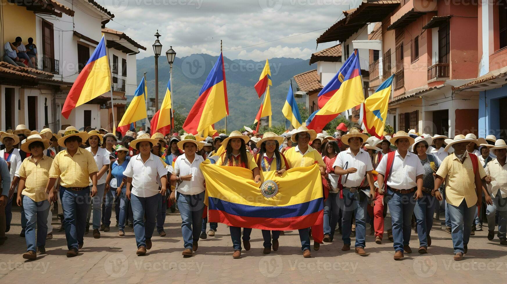 Colombian flag with their people photo