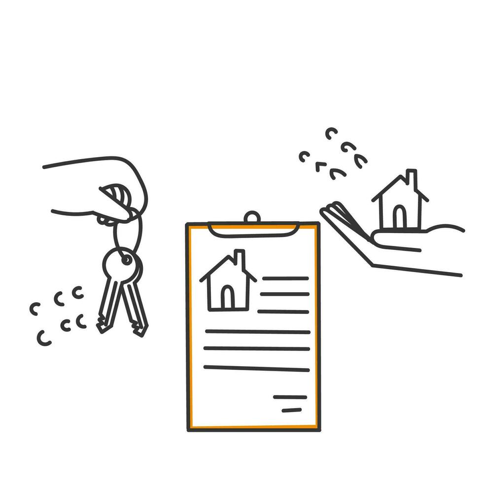 hand drawn doodle house buy or rent agreement document icon vector