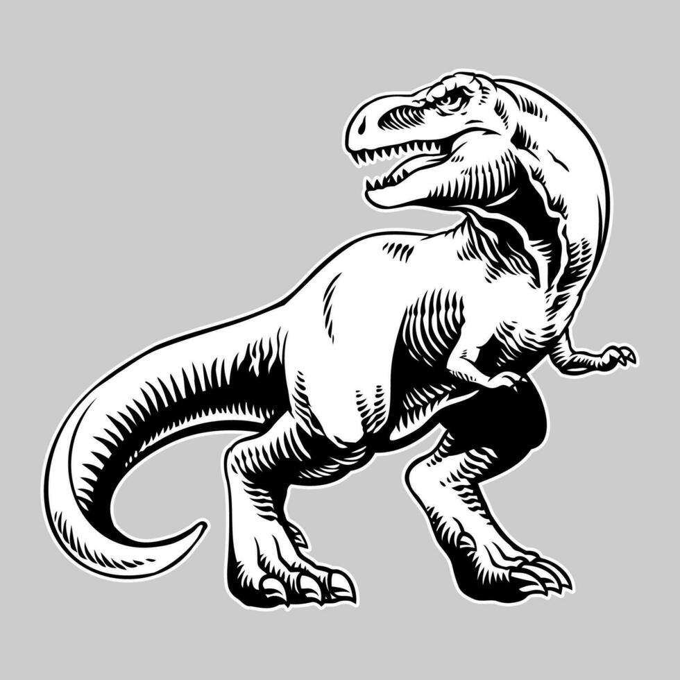 Tyrannosaurus Hand Drawn Illustration in Black and White vector