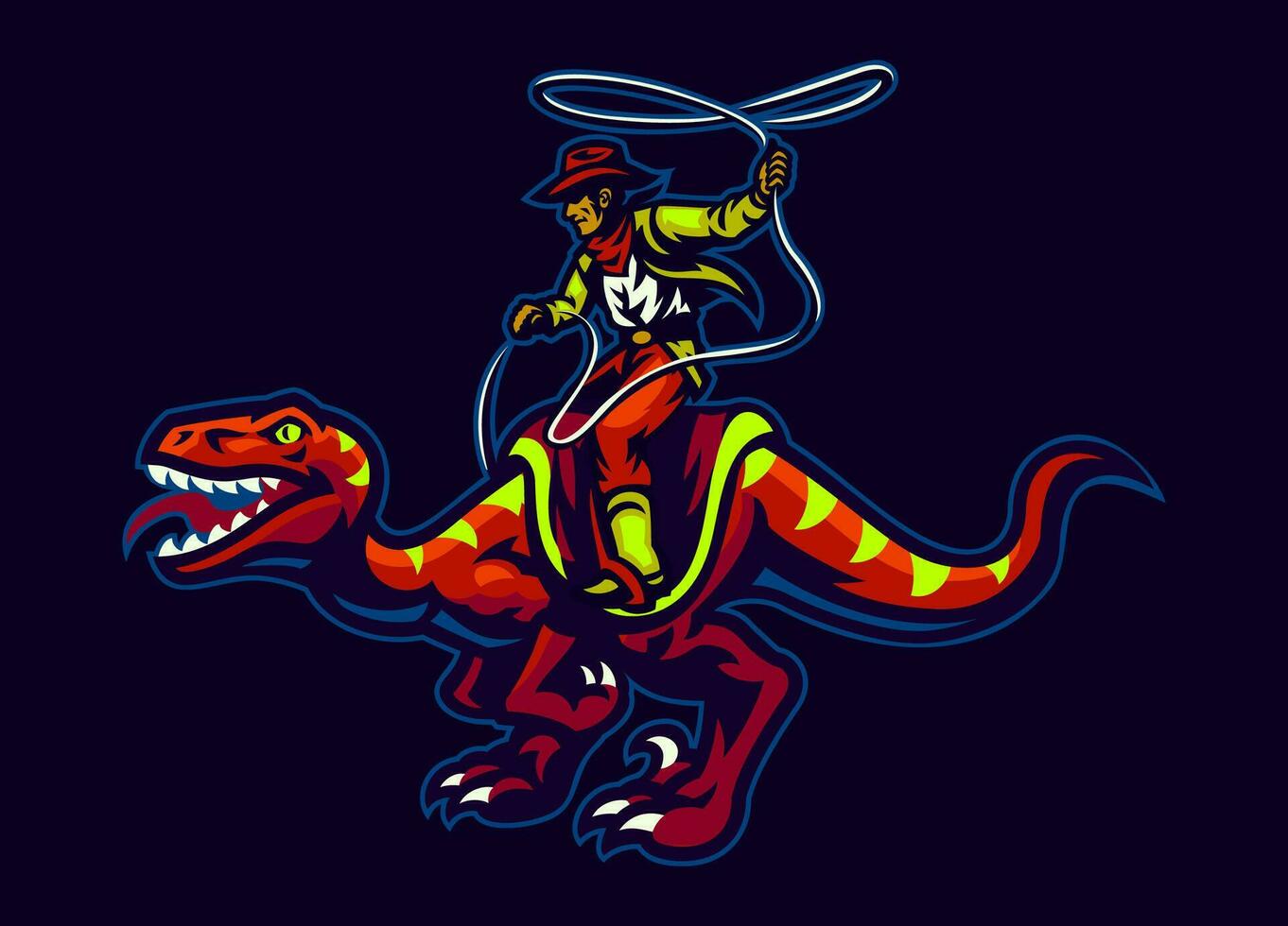 Cowboy Riding Raptor Holding Rope Mascot vector