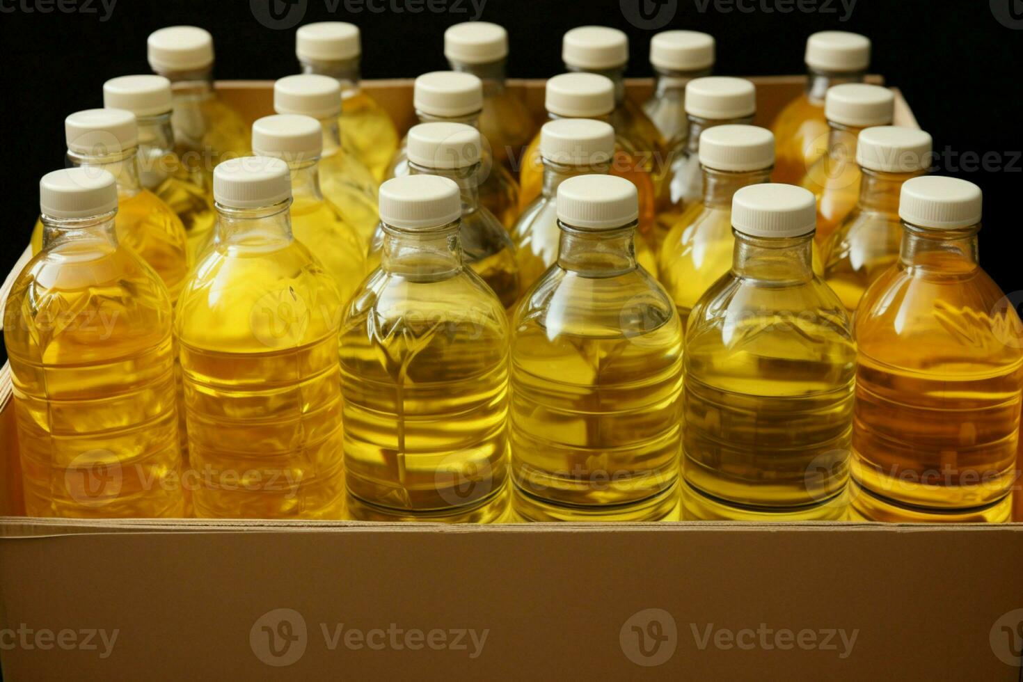 A collection of cooking oil bottles housed in a compact storage box AI Generated photo