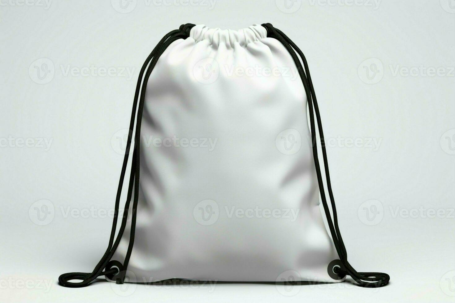 Sleek simplicity white drawstring bag complemented by a functional black rope closure AI Generated photo