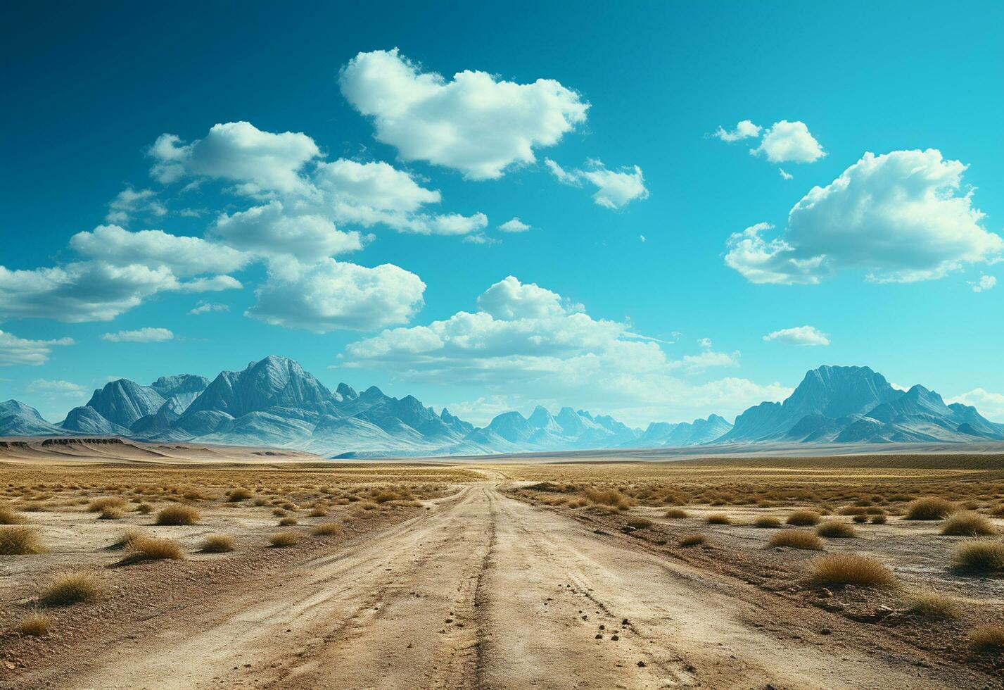 Ai generative Photo Road Clear Sky Desert Mountains Landscape realistic image, ultra hd, high design very detailed