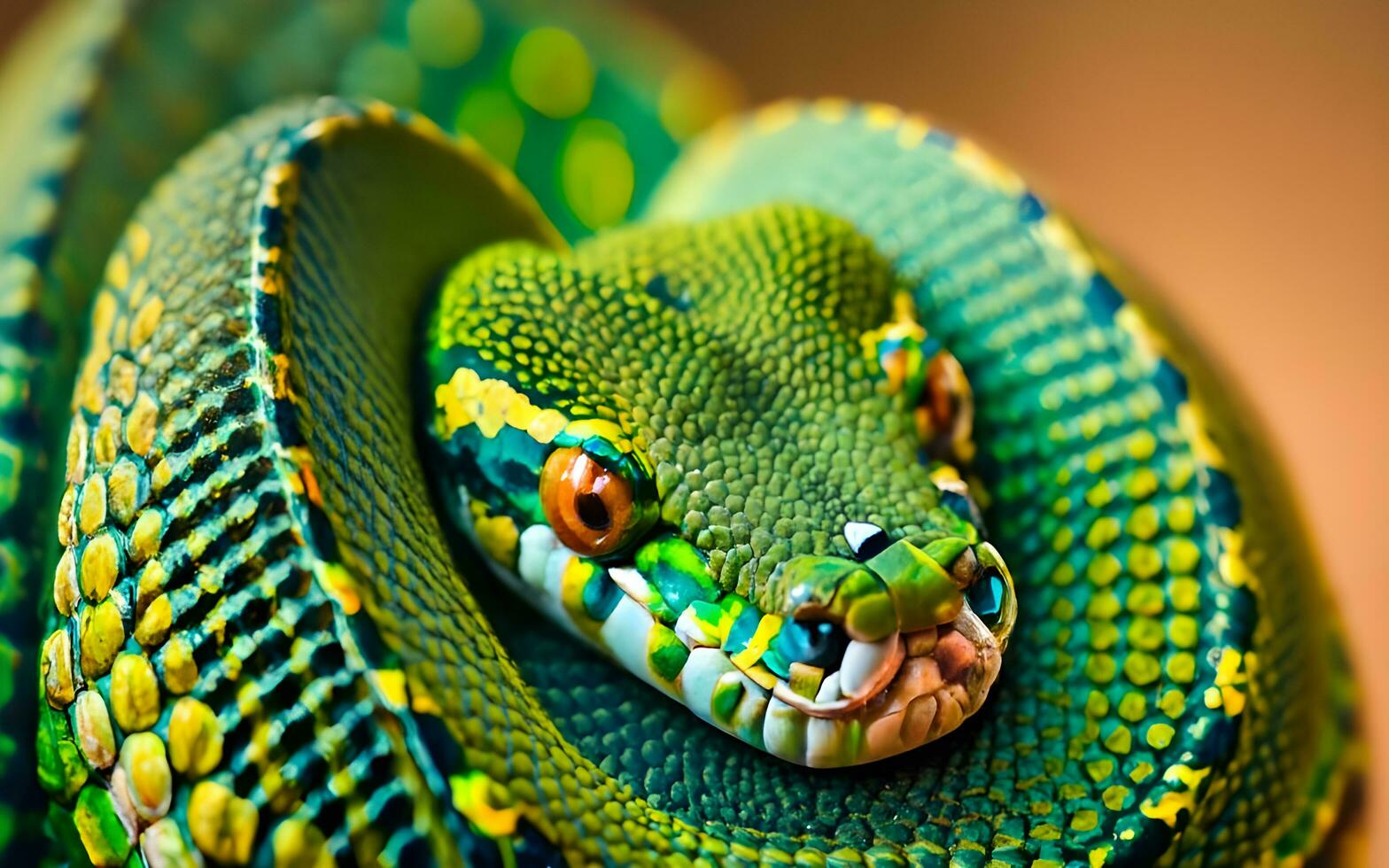 fascinante macro exploración, un cautivador de cerca revelador el Exquisito patrones de serpiente escamas. ai generado foto