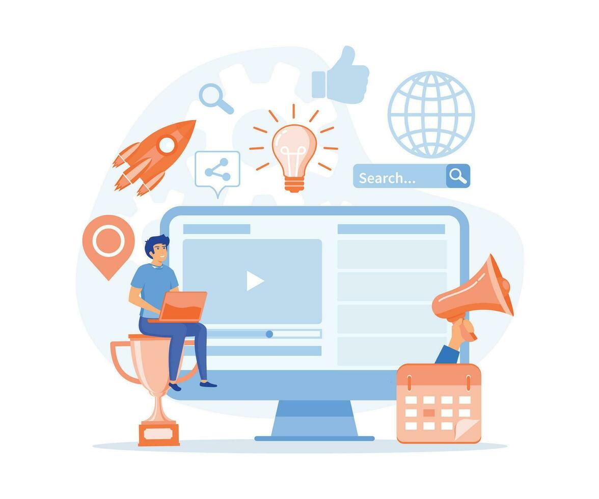 Digital marketing concept. Social network and media communication, and promotion. flat vector modern illustration