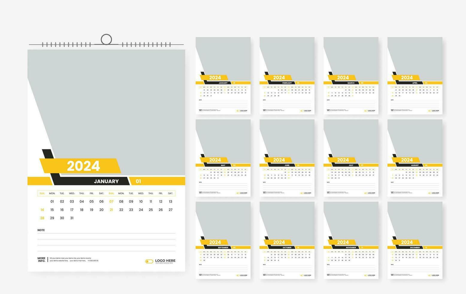 2024 pared calendario diseño plantilla, moderno impresión Listo calendario diseño modelo vector