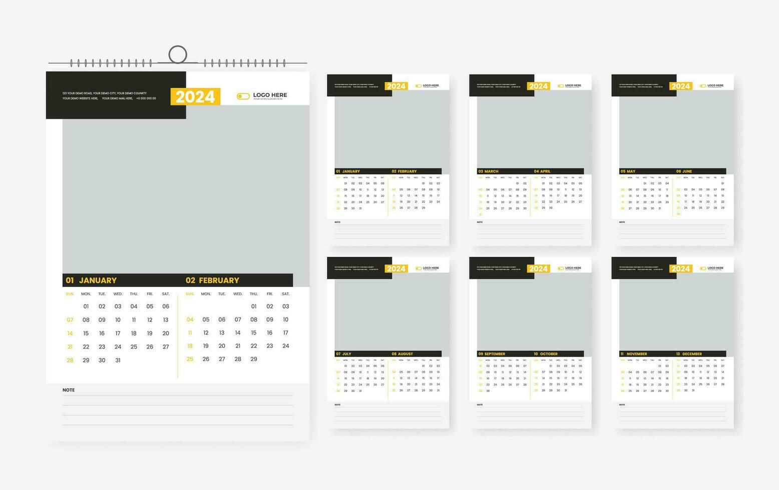 2024 calendar design template, six page 2024 modern print ready calendar design template vector