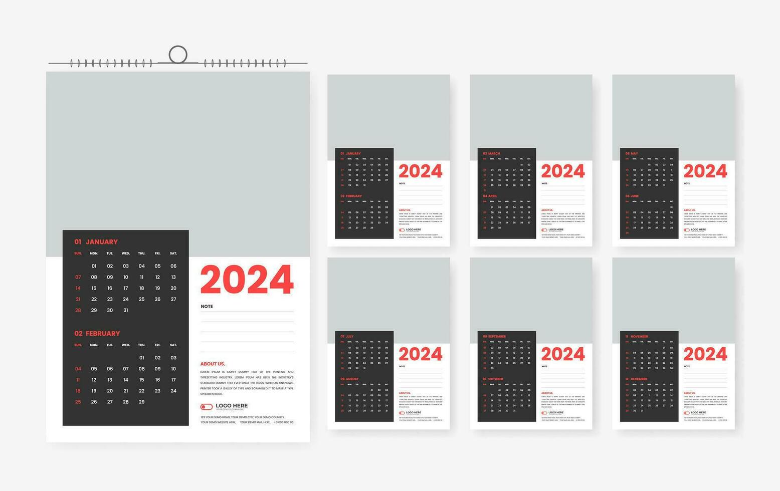 2024 calendar design template, six page 2024 modern print ready calendar design template vector