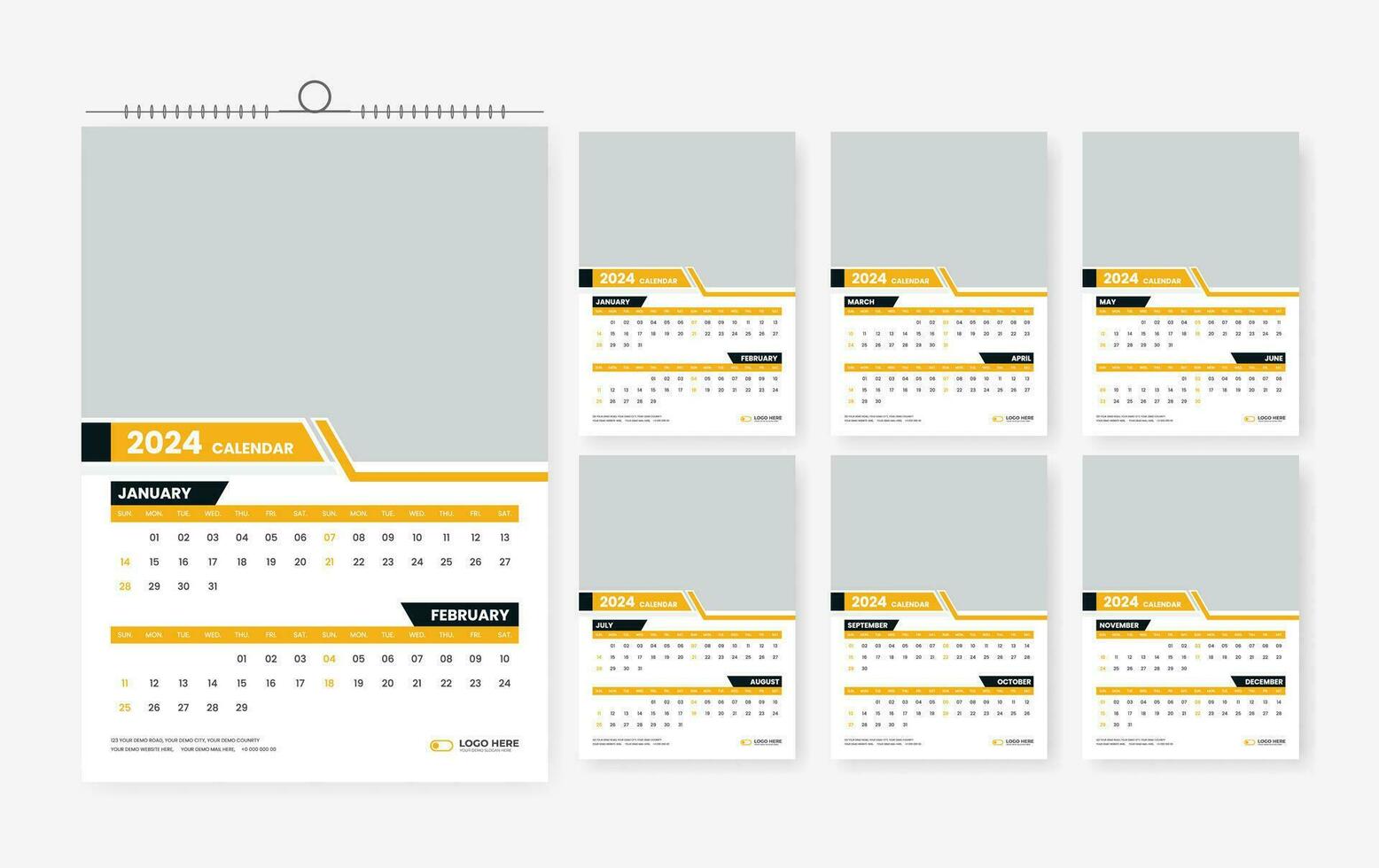 2024 calendar design template, six page 2024 modern print ready calendar design template vector