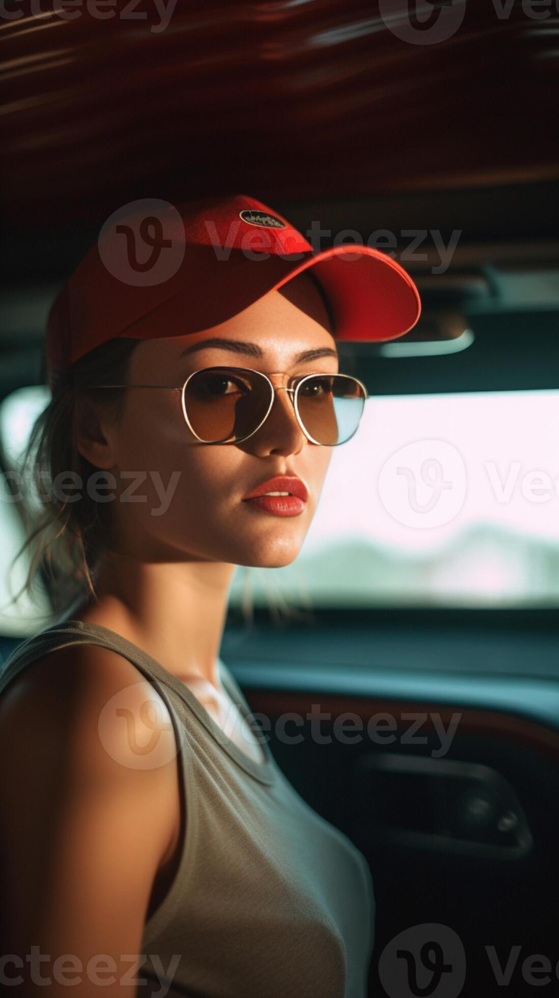 Stunning girl Attractive young smiling woman looking out the vans