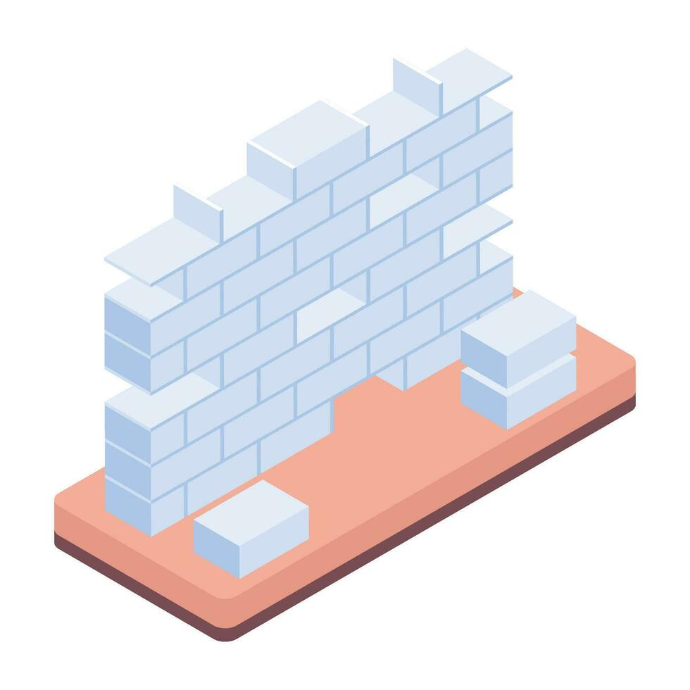 An isometric illustration depicting brick wall construction vector