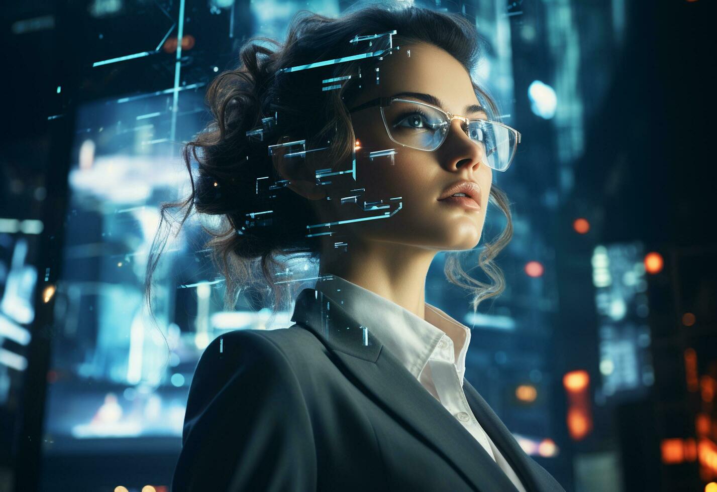 Ai generative Double Exposure of a Business women in the Cityscape Embodies Success and Future Plans realistic photo