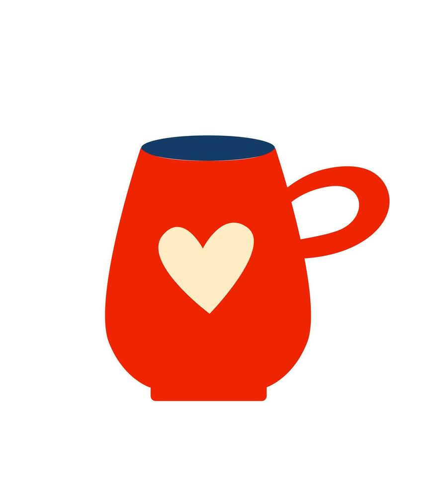 Simple red cup, mug. Tableware, dishes, ceramics. Isolated on white background. Icon, emblem, sticker, symbol. vector
