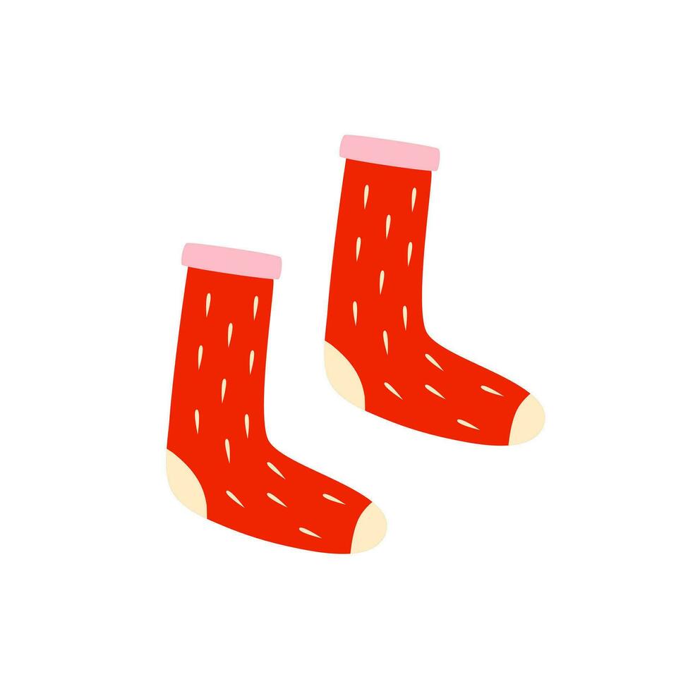 Knitted red stockings isolated on white background. Long socks. Autumn and winter cozy season. Accessorize. Christmas and New Year time. vector