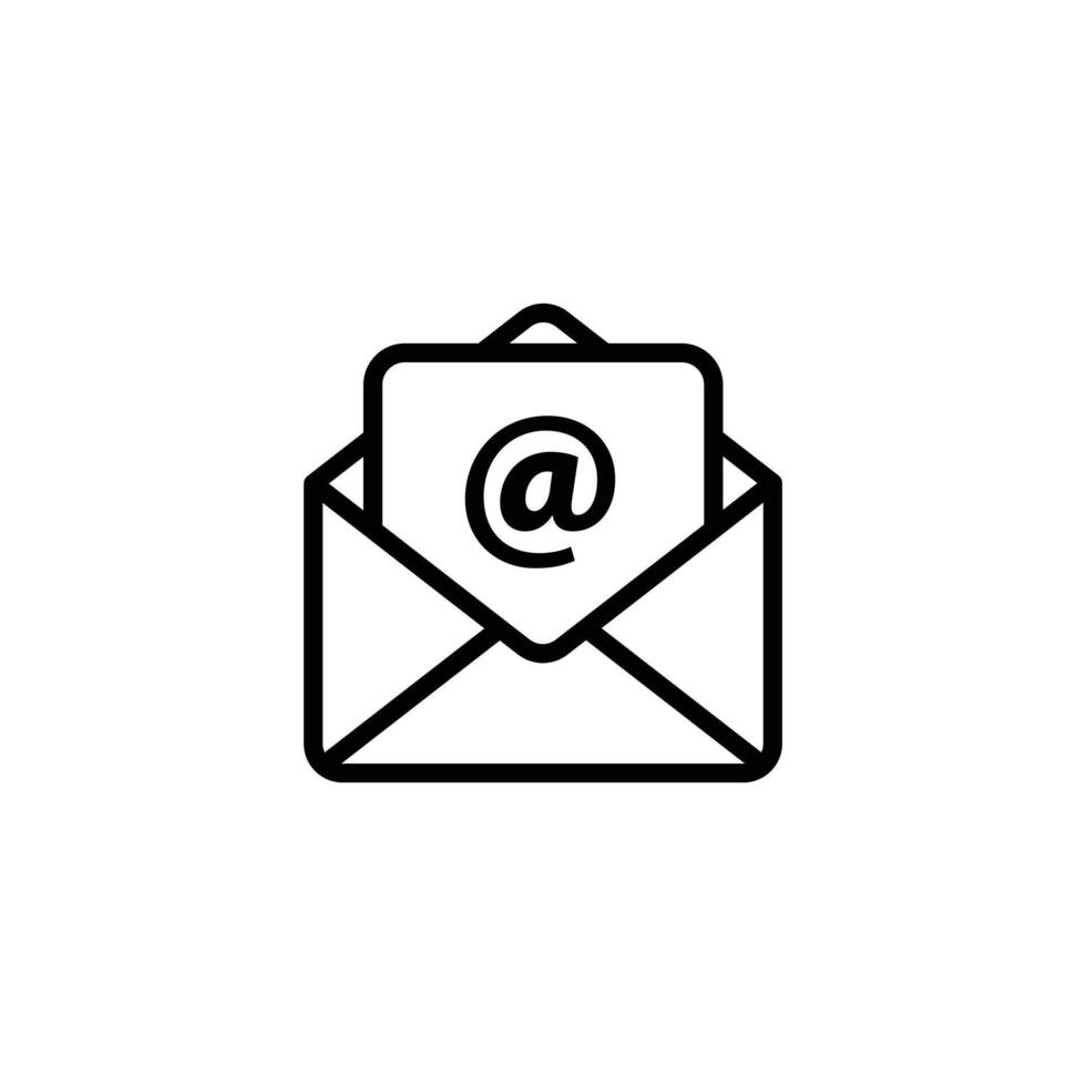 eps10 Outline email vector icon isolated on white background. Open envelope pictogram in black color. Line art mail symbol.