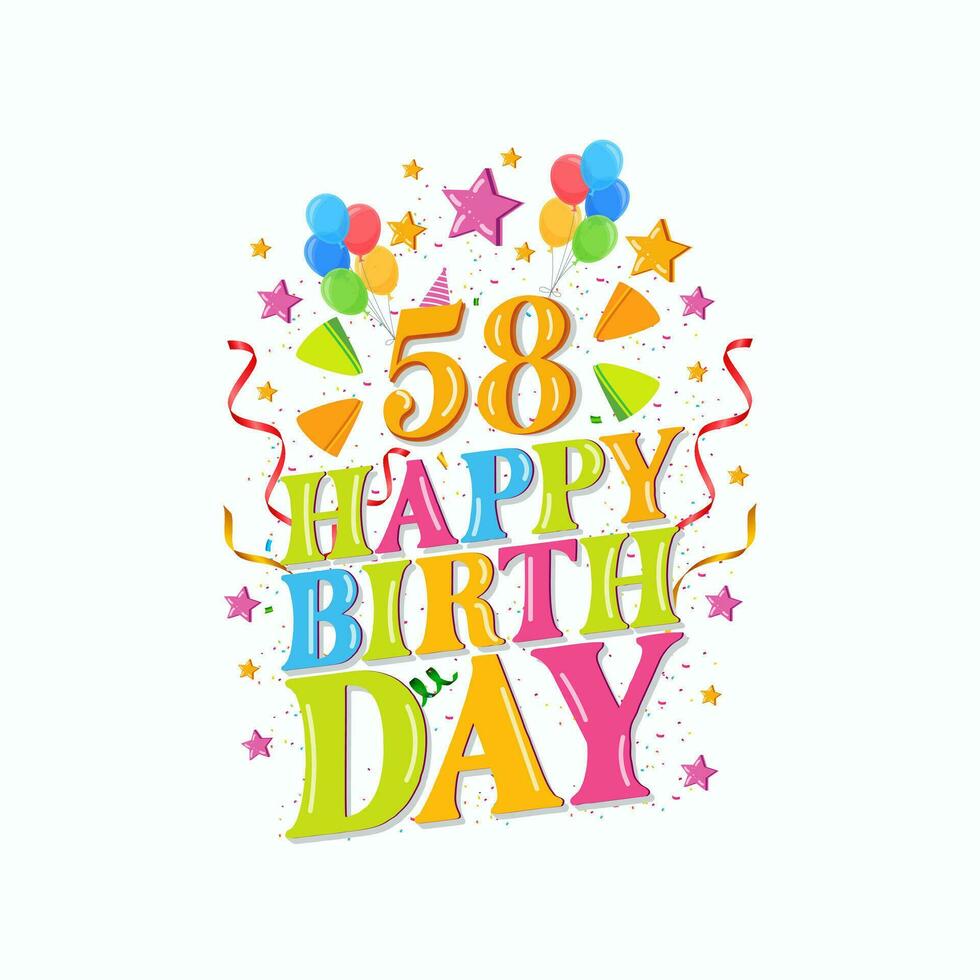 58 years happy birthday logo with balloons, vector illustration 58th
