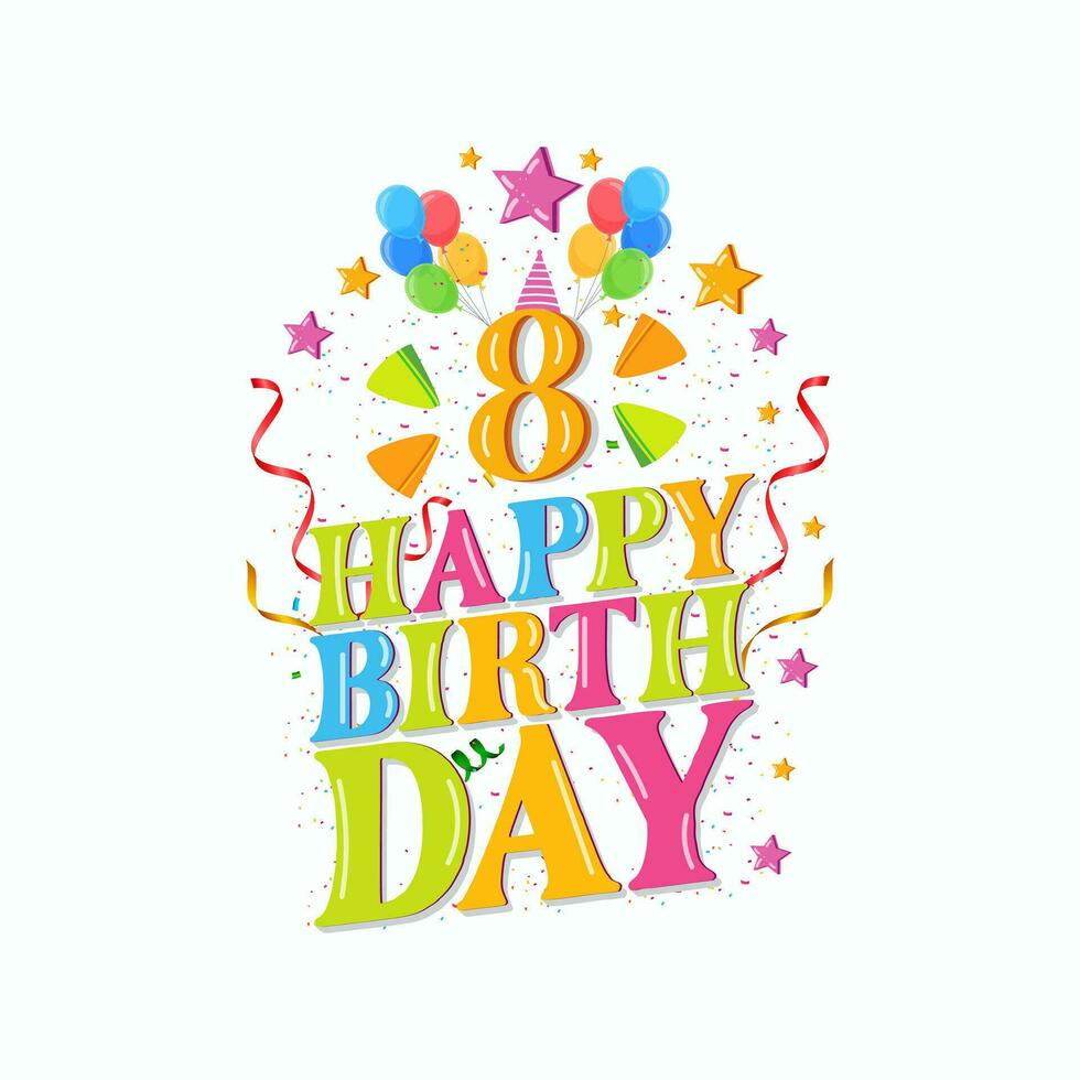 8th happy birthday logo with balloons, vector illustration design for birthday celebration, greeting card and invitation card.