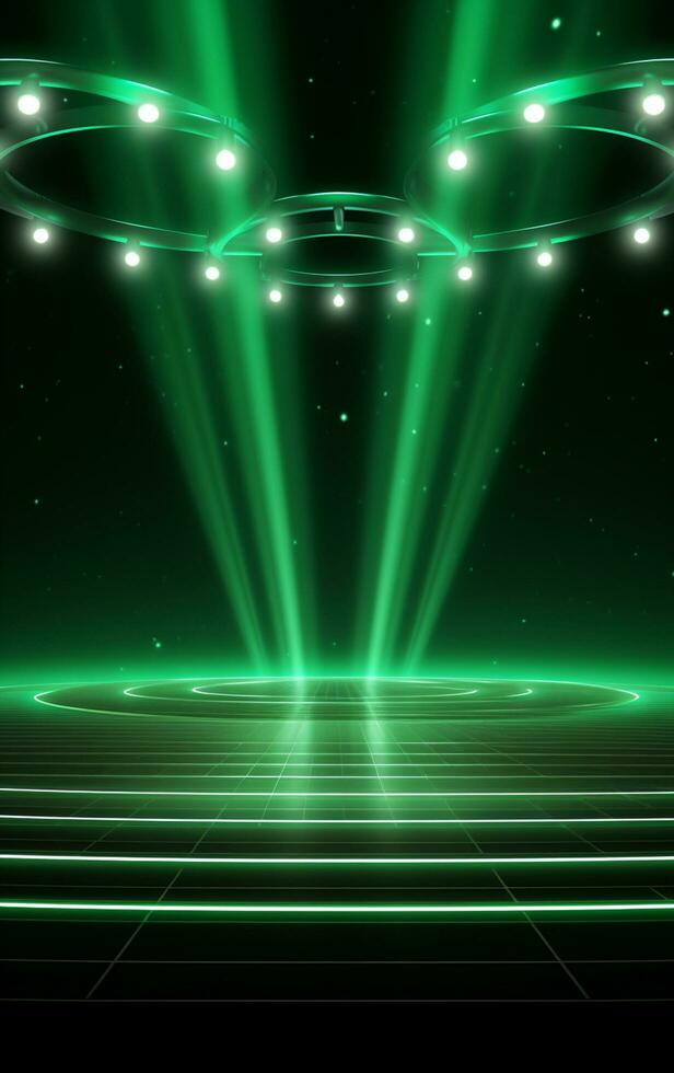 Ai generative Backdrop With Illumination Of green Spotlights For Flyers realistic image, ultra hd, high design very detailed photo