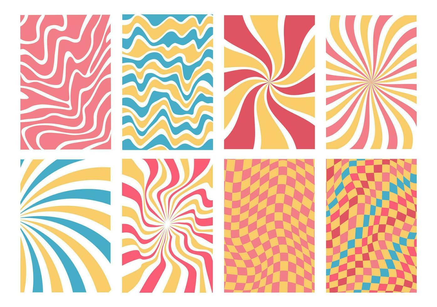 Groovy hippie 70s backgrounds. Checkerboard,waves patterns. Y2K retro psychedelic. Vector illustration