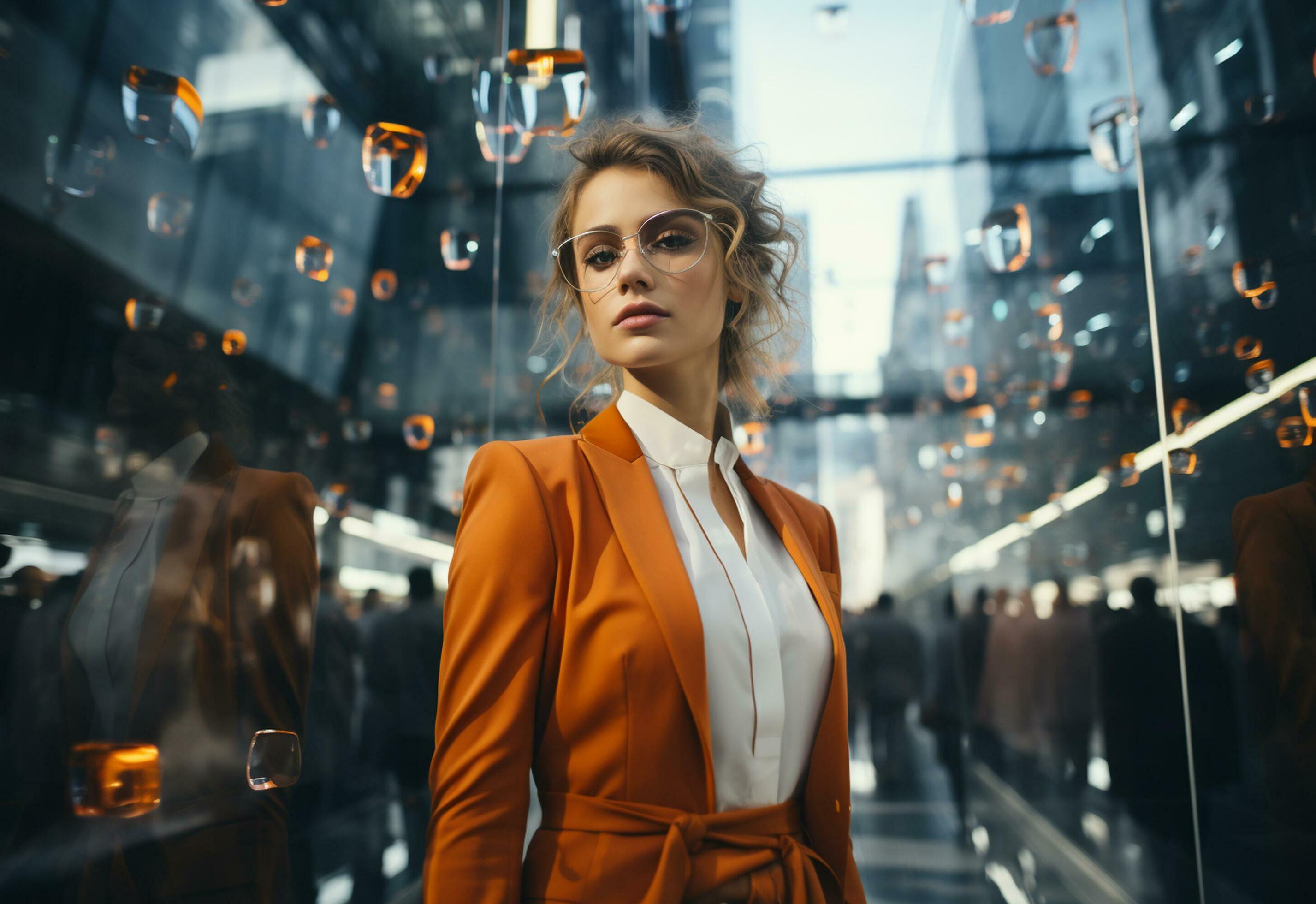 Ai generative Double Exposure of a Business women in the Cityscape